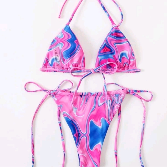Swirl Pink and Blue Bikini - Picture 2 of 6